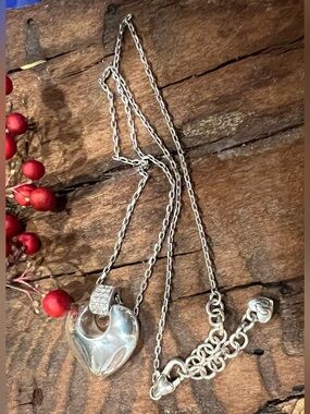 Brighton Heart Necklace Crystal Fine Silver .999 Plated Crystal Cz  Signed